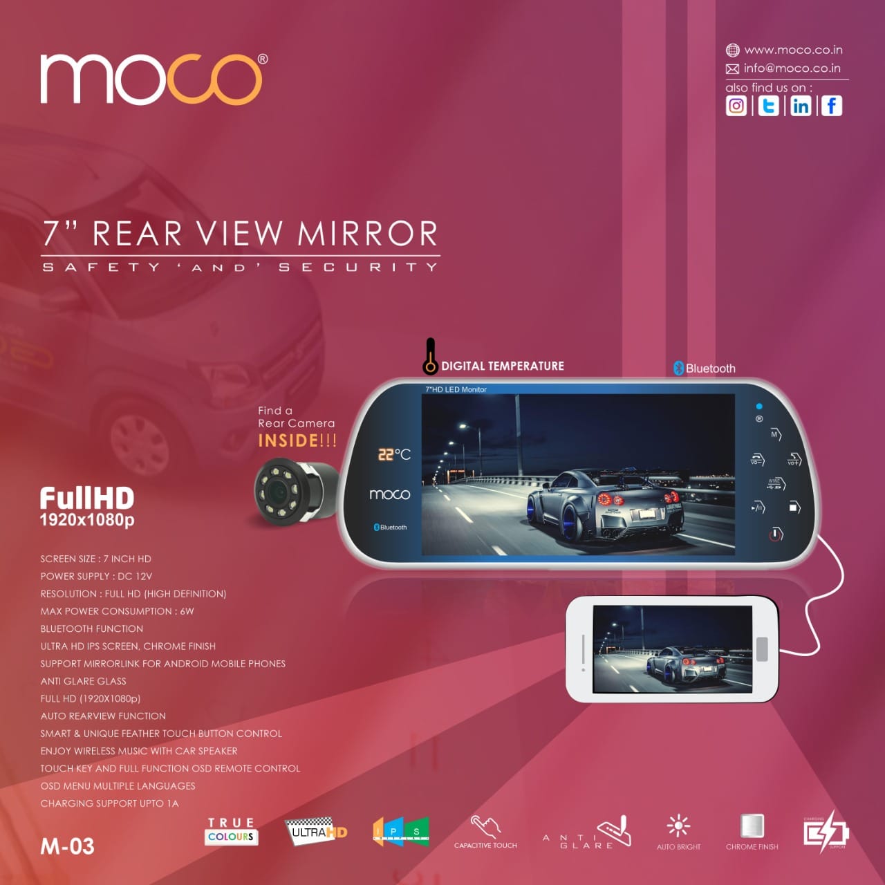 Moco M-03 7" Rear View Monitor