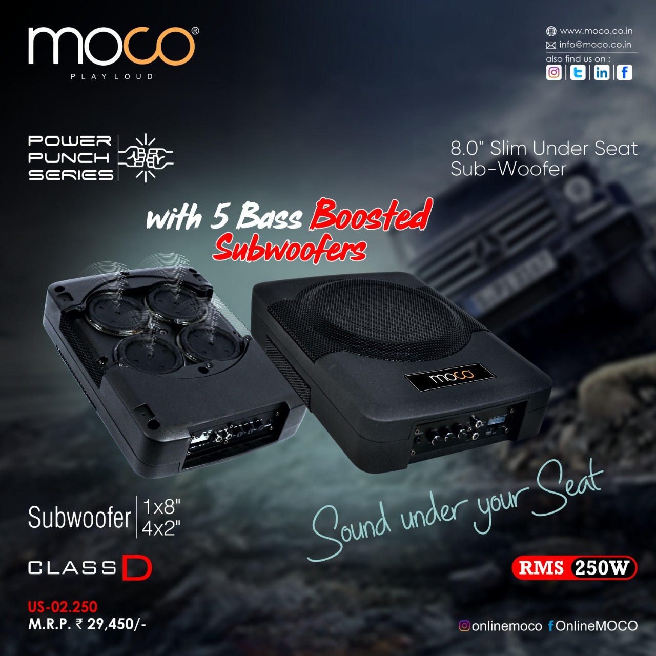 Moco US-2.250 8" Slim Under Seat Subwoofer