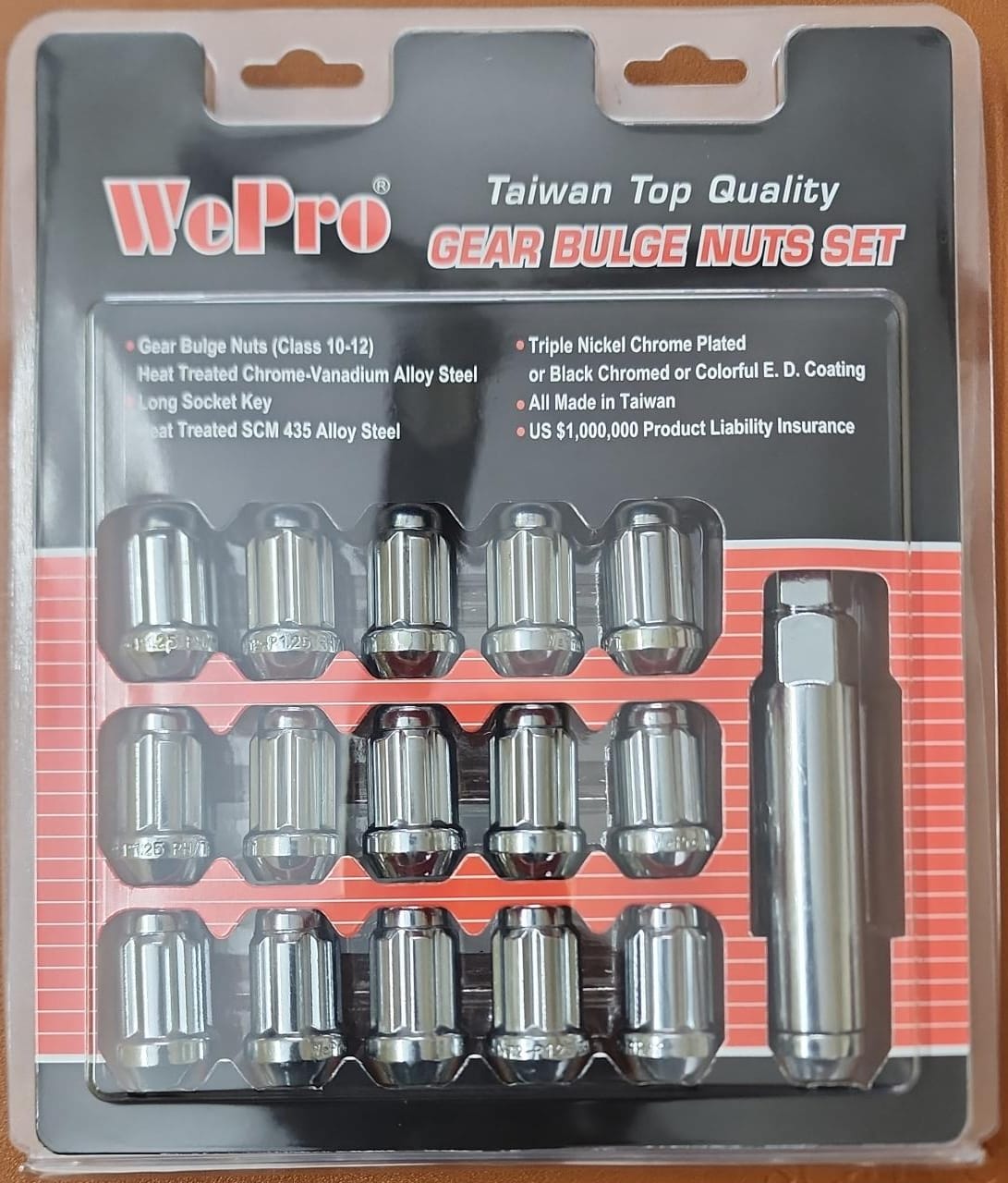 Wepro Bulge Chrome Nuts - Set of 16 pcs