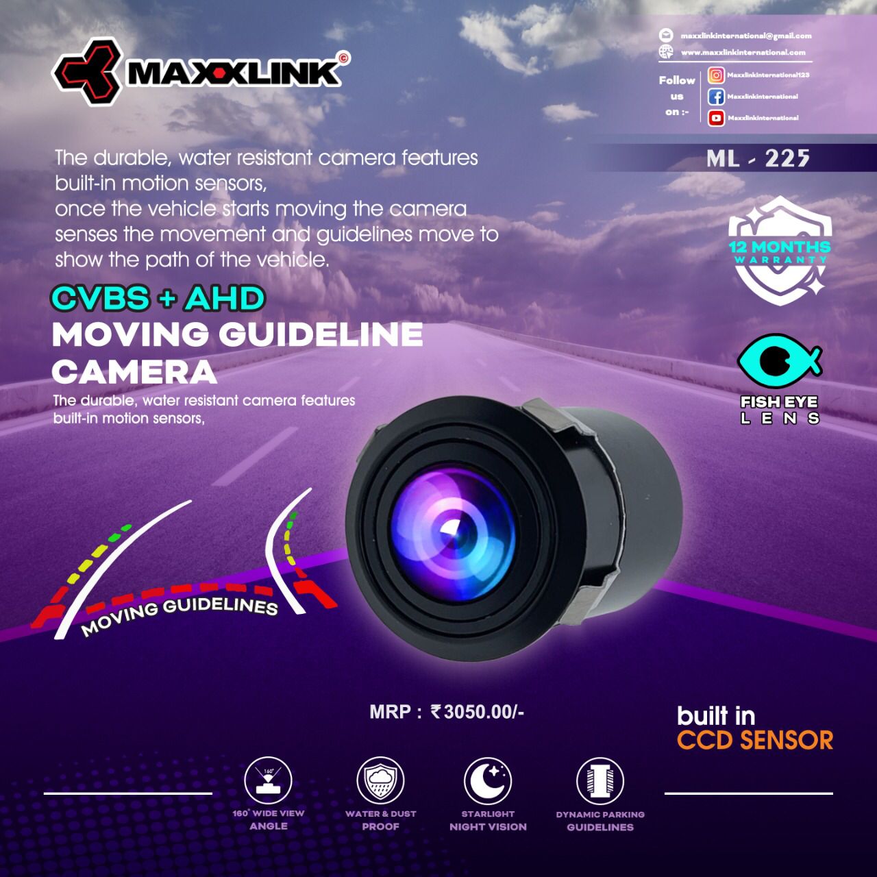 Maxxlink ML 225 CVBS + AHD Moving Guideline Camera